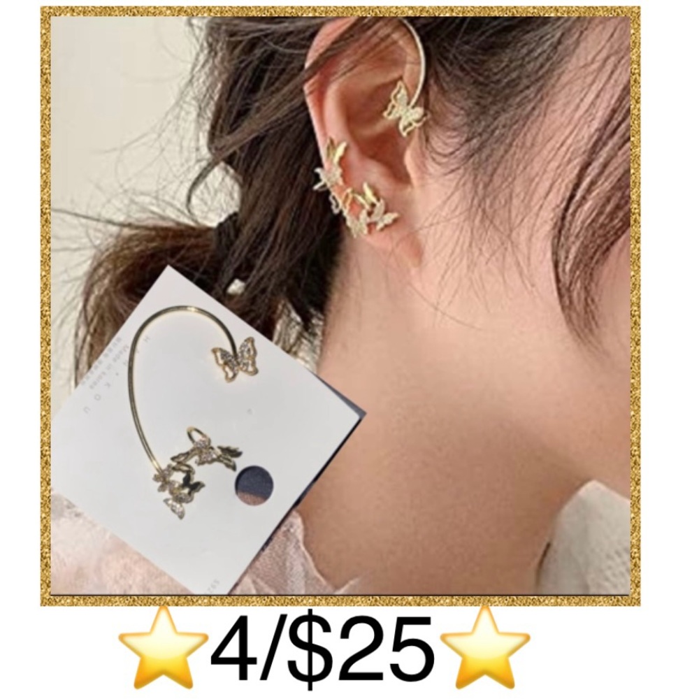 Butterfly Ear Cuff~S925, CZ & Alloy Right Ear Pierced Earring